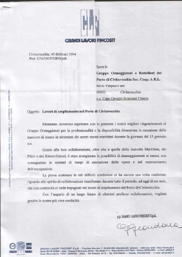Lavori di ampliamento nel Porto di Civitavecchia - Commendations - Civitavecchia Port Mooring and Boatmen Group